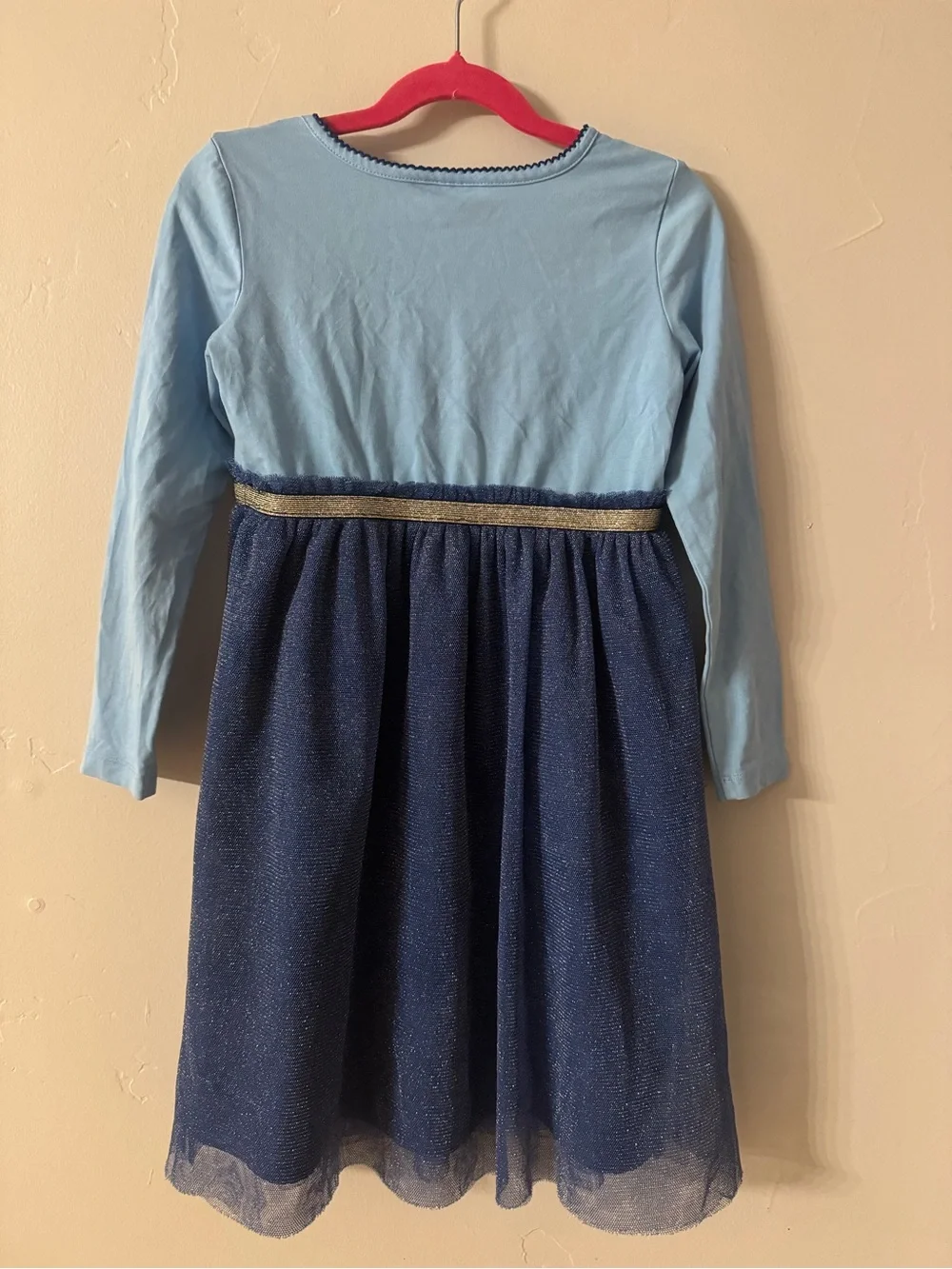 Hanna Andersson Girls Light Blue & Navy Sparkle Tulle Dress Size 6-7